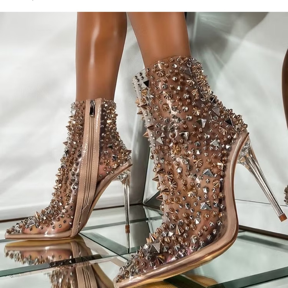 Rose Gold Studded Mesh Ankle Heels